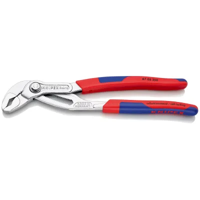 KNIPEX Wasserpumpenzange Cobra 87 05 250 | 250 mm | verchromt | Feinverstellung | selbstklemmend | 2K-Griff Rot/Blau
