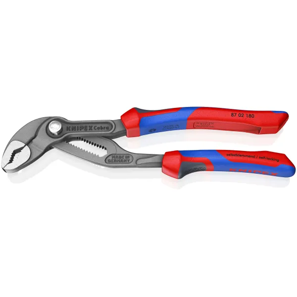 KNIPEX Wasserpumpenzange Cobra 87 02 180 | 180 mm | Feinverstellung | gehärtete Greifflächen | bis 36 mm | Rot/Blau