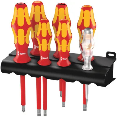 Wera Schraubendrehersatz 160i/165i/7 VDE | isoliert | 7-teilig | Kraftform Plus | Lasertip | Spannungsprüfer | Rack