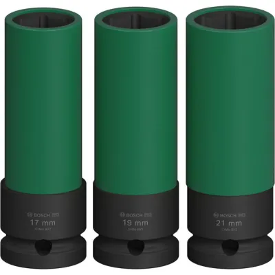 Bosch Steckschlüsselset 1/2 Zoll 2608003033 | 3-tlg. extra lang | PRO Impact | CRMO-Stahl | Felgenschutz | schwarz