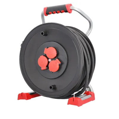 Bachmann Profi-Kabeltrommel 399.192 | 40m H07RN-F 3G2,5mm² | 3x Schuko IP44 | Kunststoff | Thermoschutz | schwarz/rot