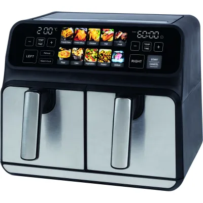 ProfiCook Doppel-Heißluftfritteuse PC-FR 1287 H | 8L XXL Airfryer 2 Kammern | 2200W | Edelstahl Schwarz | fettfrei