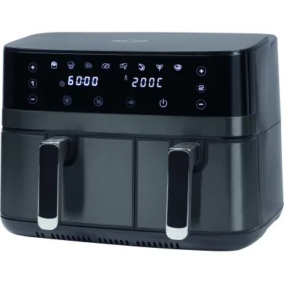 ProfiCook Doppel-Heißluftfritteuse PC-FR 1295 H | 9 Liter | 2 Kammern 5,5 + 3,5 L | 2700 W | Edelstahl | Schwarz