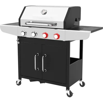 ProfiCook Gasgrill PC-GG 1311 | 4 Brenner | Edelstahl | Gusseisen-Roste | 56x43 cm Grillfläche | 3 Heizzonen | Schwarz