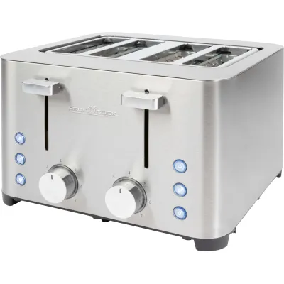 ProfiCook Toaster PC-TA 1252 | 4-Scheiben-Toaster | Edelstahl | 1500 W | breite Schlitze | Brötchenaufsatz