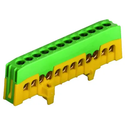PROTEC.CLASS Schutzleiterklemme PSLK 1216 | 12x16 mm² | DIN-Schiene | 63A | Schraubanschluss | Messing | grün/gelb