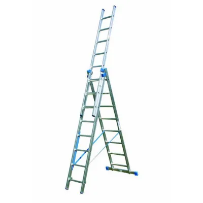 PROTEC.CLASS Alu-Allzweckleiter PAAZL312 | 3-teilig 3x12 Sprossen | Aluminium | rutschhemmend | nach DIN EN 131 | grau