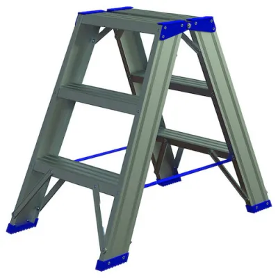 PROTEC.CLASS Alu-Stufenstehleiter PASSL23 2x3 | Klappleiter | breite Stufen | rutschfest | 0,73m | Aluminium