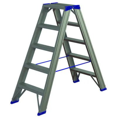 Protec.class Alu-Stufenstehleiter PASSL25 | 2x5 Sprossen | breite Stufen | rutschfeste Füße | Arbeitshöhe 2,13 m