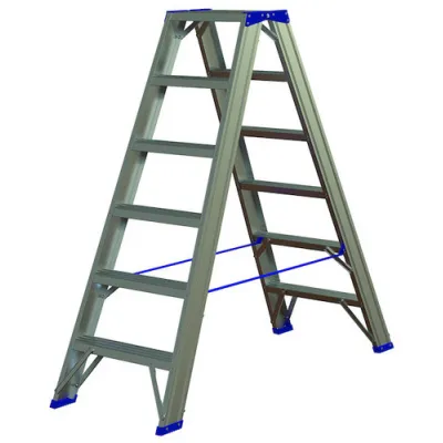 PROTEC.CLASS Alu-Stufenstehleiter PASSL26 2x6 | Sprossenleiter | Aluminium | extra breite Stufen | rutschfest | 1,42m