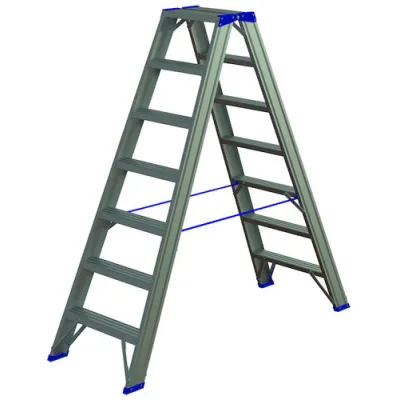 Protec.class Alu-Stufenstehleiter PASSL27 2x7 | 1,65m | extra breite Stufen | Arbeitshöhe 2,55m | rutschfest | Aluminium