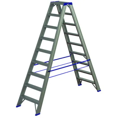 PROTEC.CLASS Alu-Stufenstehleiter PASSL29 2x9 | 2,11 m Arbeitshöhe | extra breite Stufen | rutschfest | Aluminium