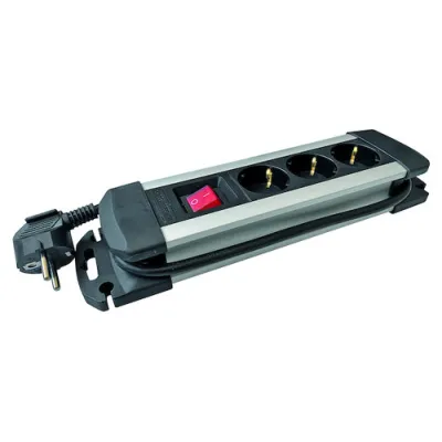 PROTEC.CLASS Steckdosenleiste PDSLAS 3A/S | 3-fach | Schalter beleuchtet | 230V | 16A | Kabel 1,5mm² | Aluminium/Schwarz