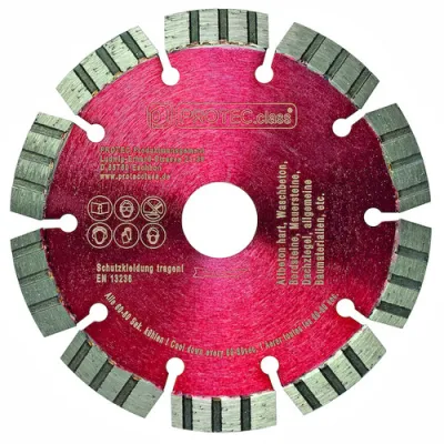 PROTEC.CLASS Diamanttrennscheibe PDT125 Turbo | 125 mm | für Klinker, Kalksandstein, Naturstein | Trocken- & Nassschnitt