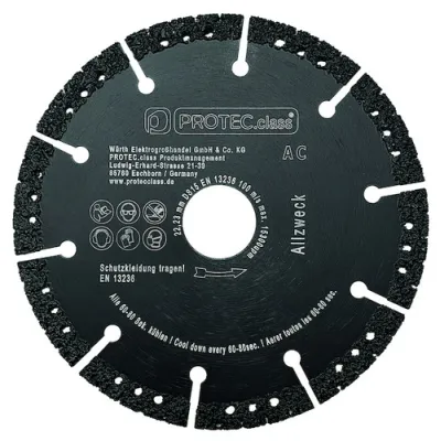 PROTEC.CLASS Diamanttrennscheibe PDTSA115 | 115 mm Allzweck | Für Beton, Stein, Metall, Holz | vakuumgelötet | Schwarz