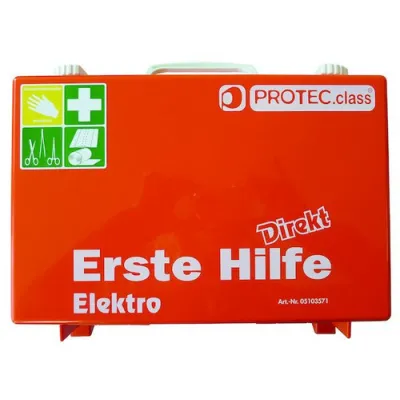 PROTEC.CLASS Erste Hilfe Koffer Elektro DIN 13157 | Augen-Sofortspülung | Spezialverbände | ABS-Kunststoff | orange