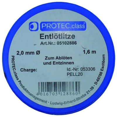 PROTEC.CLASS Entlötlitze PELL20 2,0mm 1,6m | Kupferlitze mit halogenfreiem Flussmittel | Entlötsauglitze rot