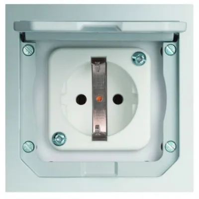 PROTEC.CLASS Bodeneinbausteckdose PESB 1 | 1-fach | IP41 | 16A 250V | Zink-Druckguss Klappdeckel | Grau/Weiß