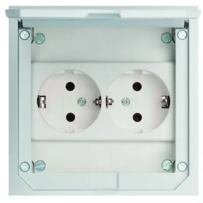 PROTEC.CLASS Bodeneinbausteckdose PESB 2-2 | 2-fach IP41 | 16A | 250V | Zink-Druckguss Klappdeckel | grau/weiß