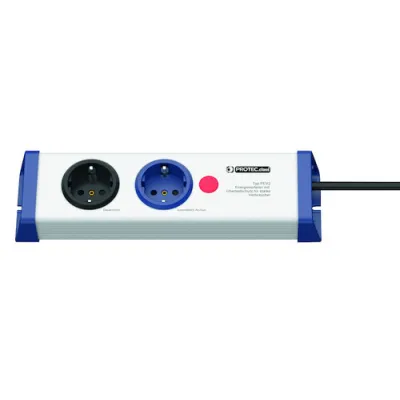 PROTEC.CLASS Energieverteiler PEV2 2-fach | Überlastschutz | 230V | 3.600W | Kinderschutz | große Abstände | grau/blau