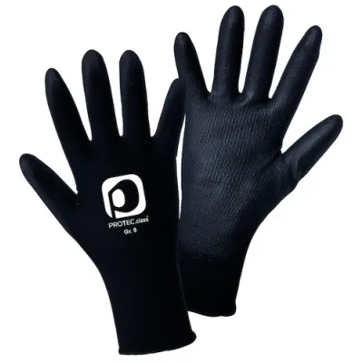 PROTEC.CLASS Feinstrickhandschuh PFSH8 Gr. 8 | PU-beschichtet | Nylon | atmungsaktiv | Montagehandschuh | schwarz