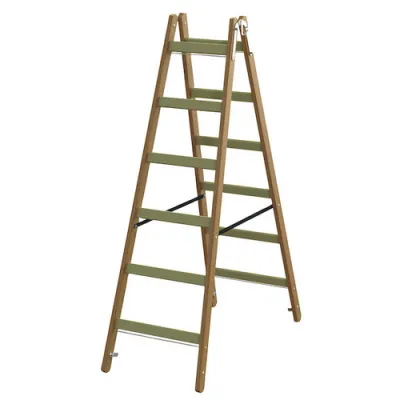 PROTEC.CLASS Holz-Sprossen-Stehleiter PHSPSL26 | 2x6 Sprossen | rutschfest | 1,73 m | Holz | Abstand 267 mm