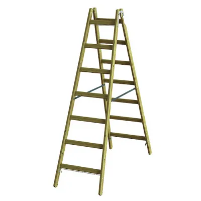 PROTEC.CLASS Stehleiter PHSPSL27 | Holz-Sprossenleiter 2x7 Stufen | 1,97m | rutschsichere Riffelung | Sicherheitsabstand