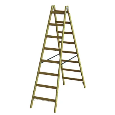 PROTEC.CLASS Holz-Sprossen-Stehleiter PHSPSL28 | 2x8 Sprossen | Rutschhemmend | 2,27m Länge | Sicherheitsabstand | Natur