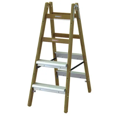 PROTEC.CLASS Stehleiter PHSLAB24 Art.-Nr. 05105668 | Alu-Stufen beidseitig 2x4 | rutschsicher | 1,2 m | Aluminium | Holz