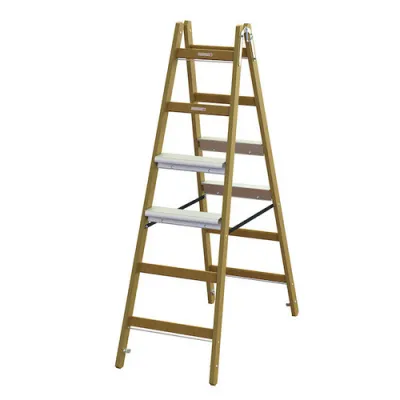 PROTEC.CLASS Stehleiter PHSLAB26 | Aluminium-Stufen beidseitig 2x6 | 1,73m Höhe | rutschfest | EN 131 | Holz-Holme