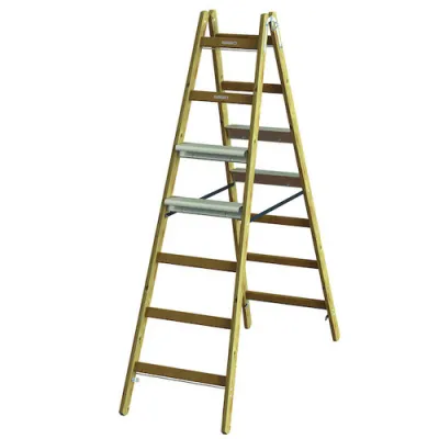 PROTEC.CLASS Stehleiter PHSLAB27 | Holzleiter 2x7 Stufen | Aluminium-Aufsetzstufen | rutschsicher | beidseitig | 1,97 m