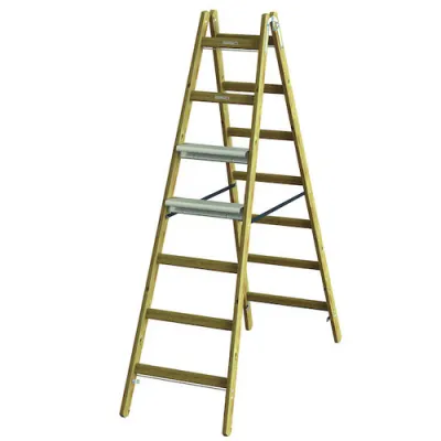PROTEC.CLASS Stehleiter PHSLAE27 | Holz-Alu-Leiter 2x7 Sprossen | rutschsichere Nachrüststufen | 1,97m | natur