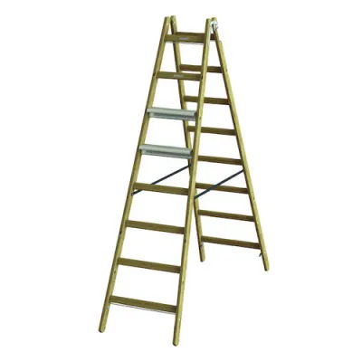 PROTEC.CLASS Stehleiter PHSLAE28 05105668 | Holzleiter 2x8 Sprossen | Alu-Aufsetzstufen | rutschsicher | 2,27 m