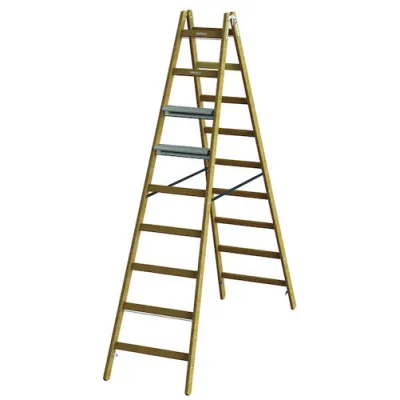 PROTEC.CLASS Holz-Stehleiter PHSLAE29 2x9 Stufen | Alu-Aufsetzstufen | rutschsicher | 2,53 m | Sprossenabstand 267 mm