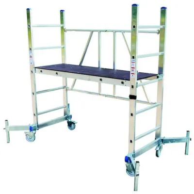 PROTEC.CLASS Klapp-Rollgerüst PKRMK 246156 | höhenverstellbar | Kippsicherung | Alu-Arbeitsgerüst | 1–1,55 m Stehhöhe