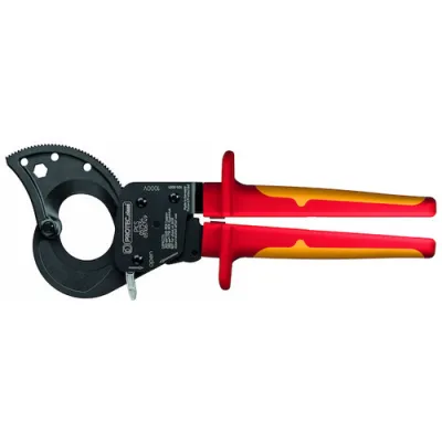 PROTEC.CLASS Kabelschere PKS VDE Ratsche 34mm² | Isoliert bis 1.000V | AL & CU Kabel | Einhandbedienung | feuerrot