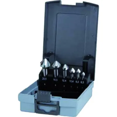 PROTEC.CLASS Kegelsenker-Satz PKSKS6 | 6-tlg. | 90° 3-Schneidig | HSS-Stahl | ABS-Box | für Metall, Kunststoff