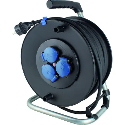 PROTEC.CLASS Kabeltrommel PKTK40 40m H07RN-F 3G1,5 | IP44 | 3x Schuko-Steckdosen | Thermoschutz | Outdoor | Stahlgestell
