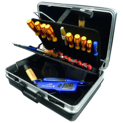 PROTEC.CLASS Lehrlingskoffer PLK 26 | 26-tlg. VDE Elektro-Werkzeugsatz | 460x315x169mm | 25kg | 2-seitig | Schwarz