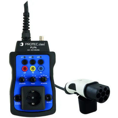 Protec.class Ladesäulenprüfadapter Typ-2 PLPA 295115 | Messadapter Wallbox | Phasenprüfung | E-Auto Simulation | LEDs