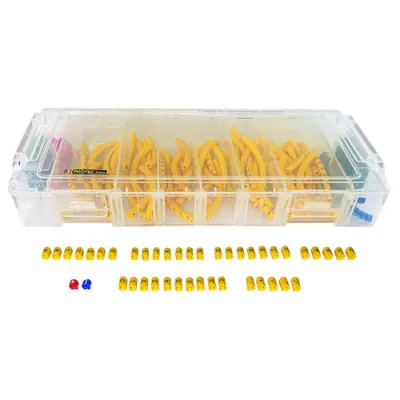 PROTEC.CLASS Nachfüllpack PMEZA Einzeichen A-G 140 Stück | Kabelkennzeichnung | Weich-PVC | 1,3-3,0mm Ø | gelb