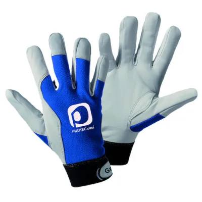 PROTEC.CLASS Montagehandschuhe PMHL8 | Ziegennappaleder | Größe 8 | Feinmechanik | Klettverschluss | blau