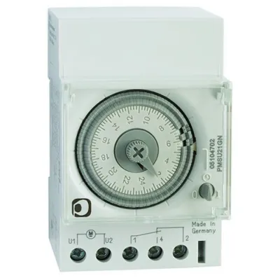 PROTEC.CLASS Tages-Zeitschaltuhr PMSU21GN | 1 Wechsler | 24h Analog | Gangreserve | DIN-Schiene | 230V | IP30