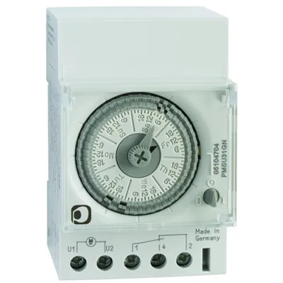 PROTEC.CLASS Wochen-Zeitschaltuhr PMSU31GN | Analog | 1 Wechsler | 230V AC | DIN-Schiene | Gangreserve 100h | IP30