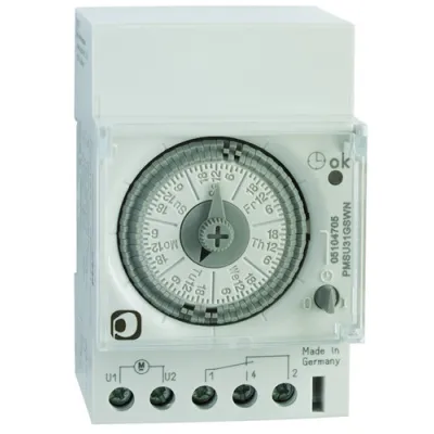 PROTEC Wochen-Zeitschaltuhr PMSU31GSWN | Analog | 1 Kanal Wechsler | DIN-Schiene | 230V | Gangreserve 6 Jahre | IP30