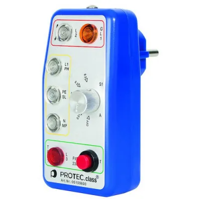 PROTEC.CLASS Steckdosenprüfgerät PPG FI / 05100600 | FI-Tester 230V | Fehlererkennung | 6 Signallampen | inkl. Tasche