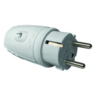 PROTEC.CLASS Gummistecker PPSTK19 SK | 16A Schutzkontakt-Stecker | IP44 Spritzwasserschutz | 2+PE | grau | Polypropylen