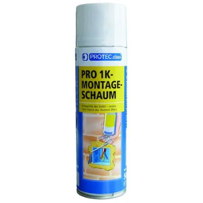 PROTEC.CLASS Montageschaum PRO1K 500ml | 1K Bauschaum | Dämm- & Isolierschaum | Ausbeute 35L | inkl. Handschuhe
