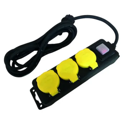 PROTEC.CLASS Steckdosenleiste PSDLO-315 S | 3-fach IP44 | mit Schalter | Kinderschutz | 1,4m | schwarz/gelb | Kunststoff