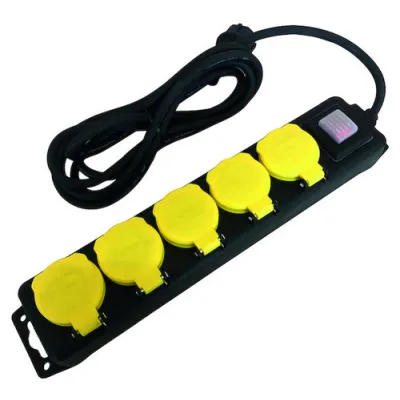 PROTEC Steckdosenleiste PSDLO-515 S | 5-fach | IP44 | mit Schalter & Kinderschutz | 1,4m Kabel | Kunststoff | schwarz